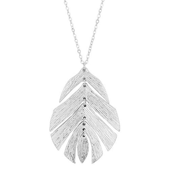 Silver Textured Long Metal Leaf Pendant - Picture 3 of 5